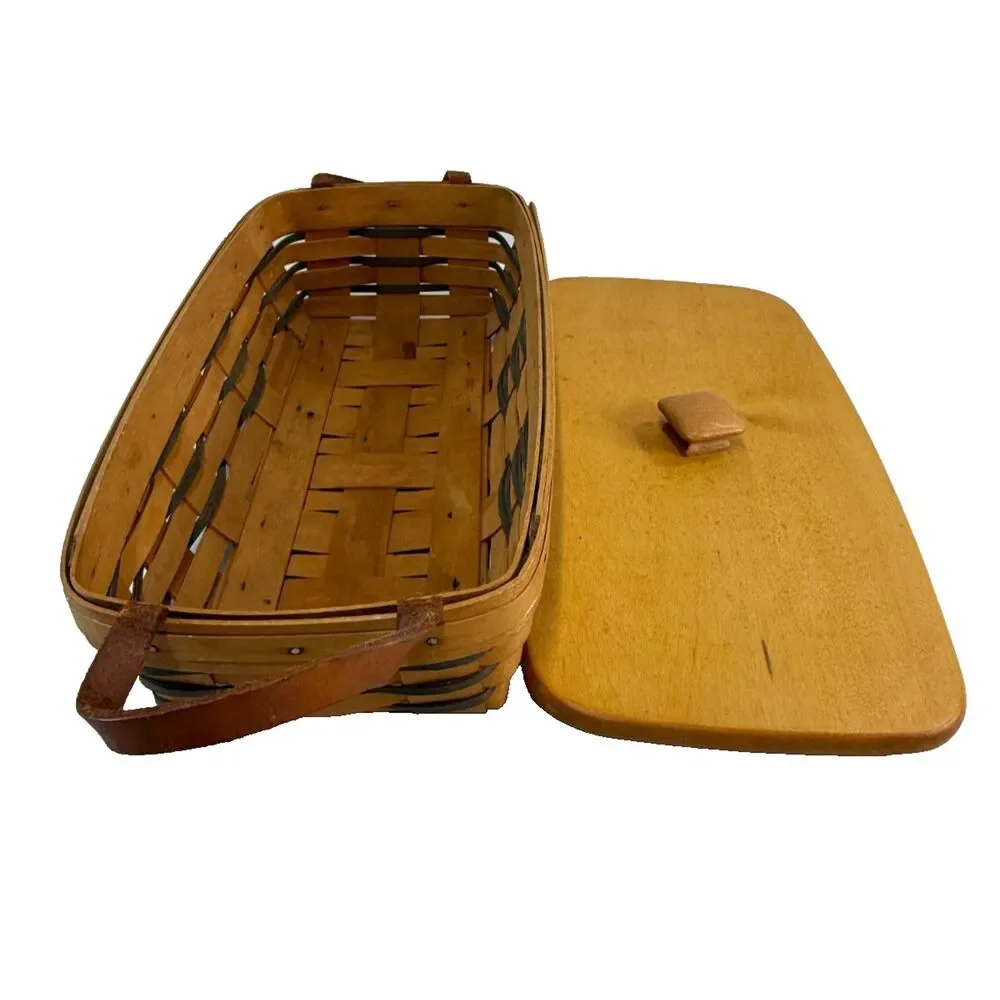 1997 Longaberger Heartland Bakery Basket w/Woodcrafts Lid 14.5L x 7.5W x 3.75H